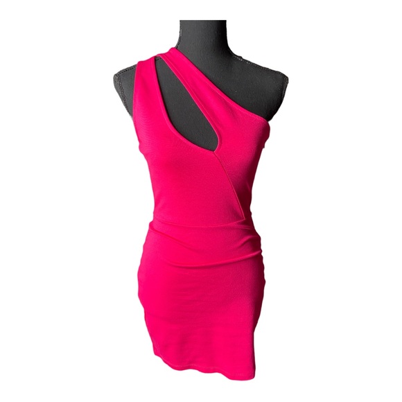 Lulu’s Down to Party Hot Pink One-Shoulder Cutout Bodycon Mini Dress XS - Picture 5 of 10